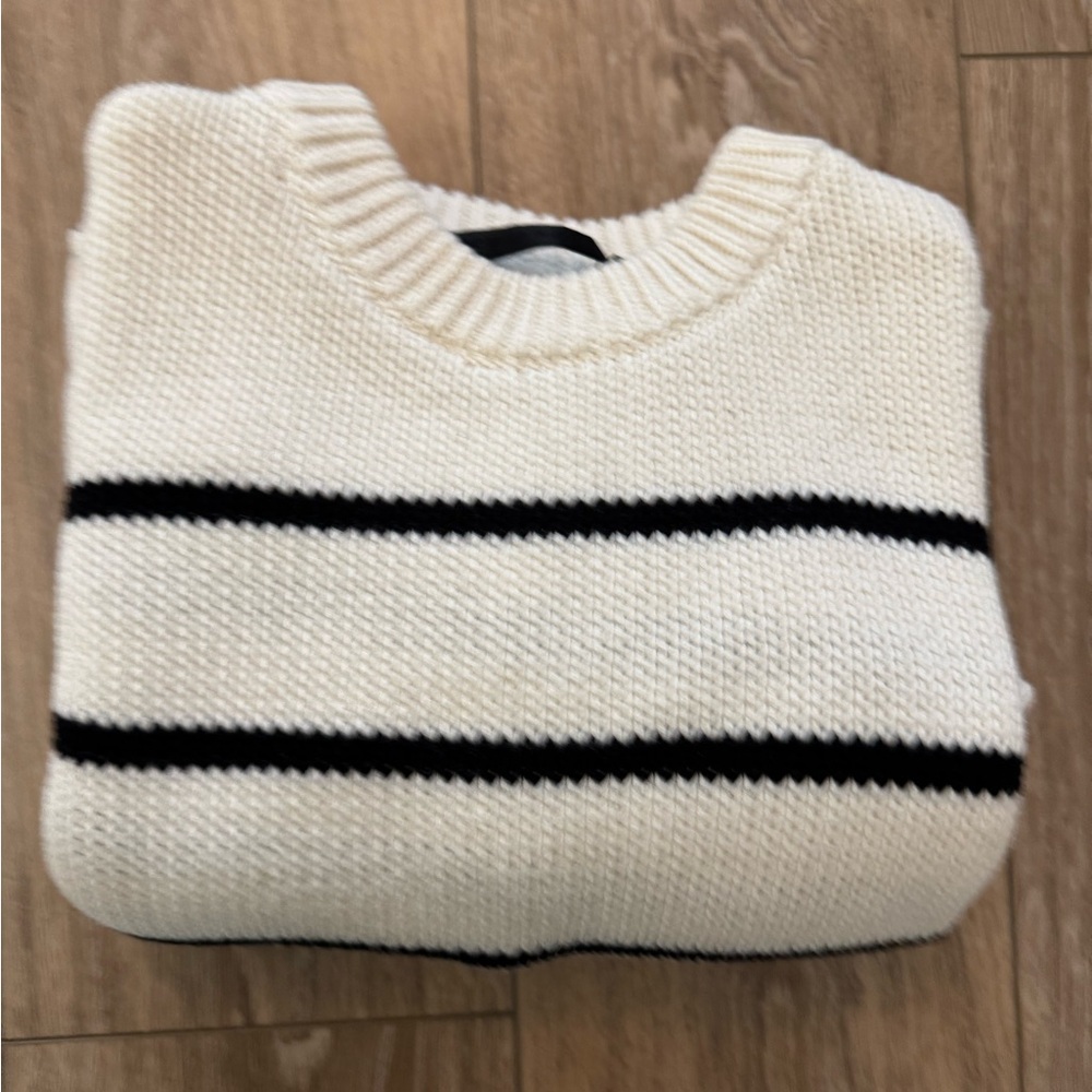Jenni Kayne Chloe Crewneck Ecru and Black Stripe Sweater S